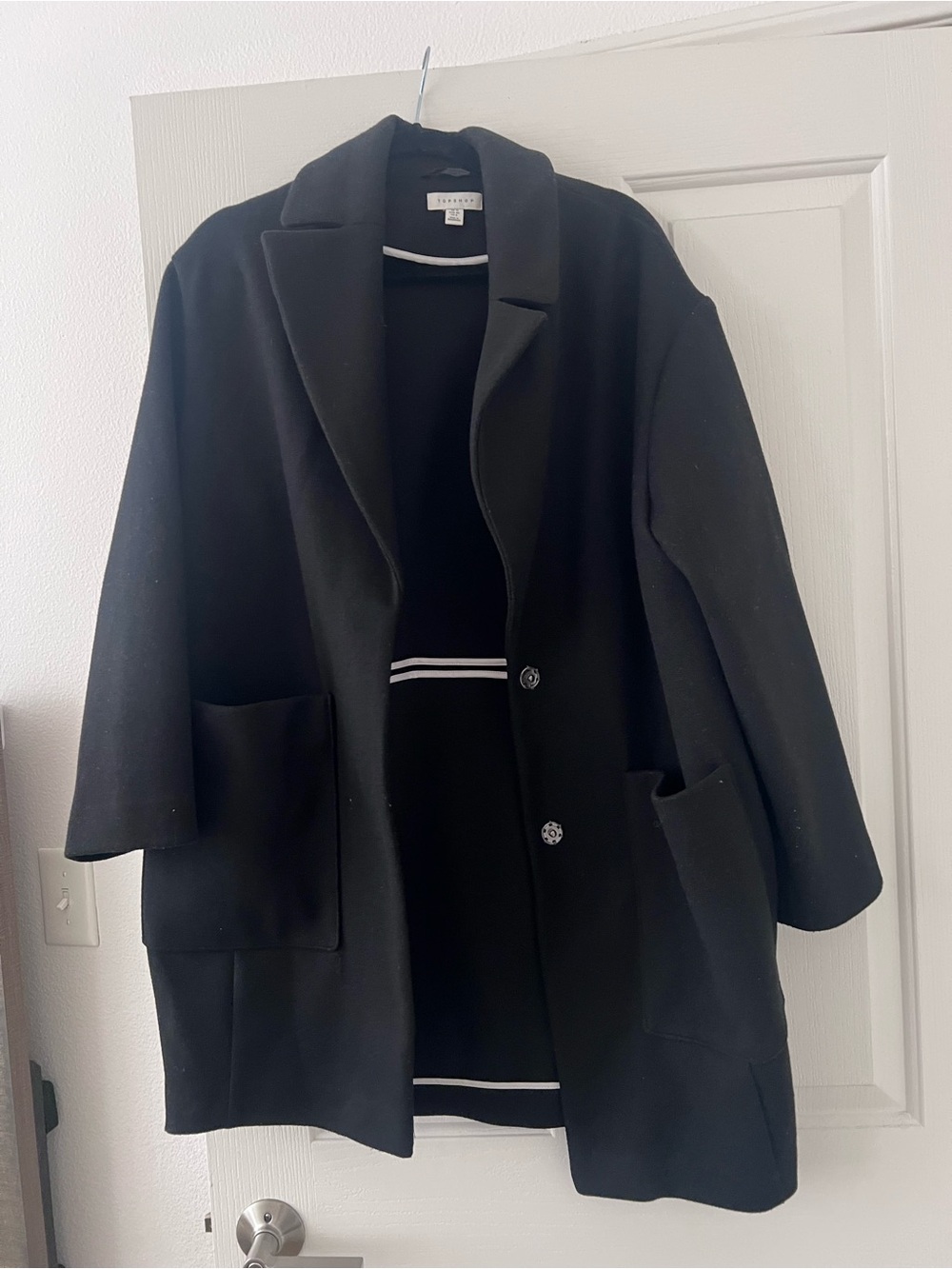 Topshop Black Oversized Pea Coat with Patch Pockets